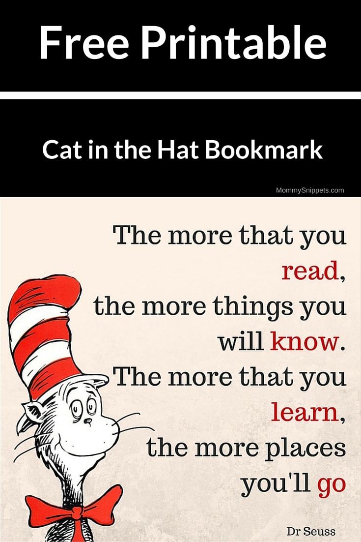 Download your free printable Cat in the Hat bookmark. - Mommy Snippets