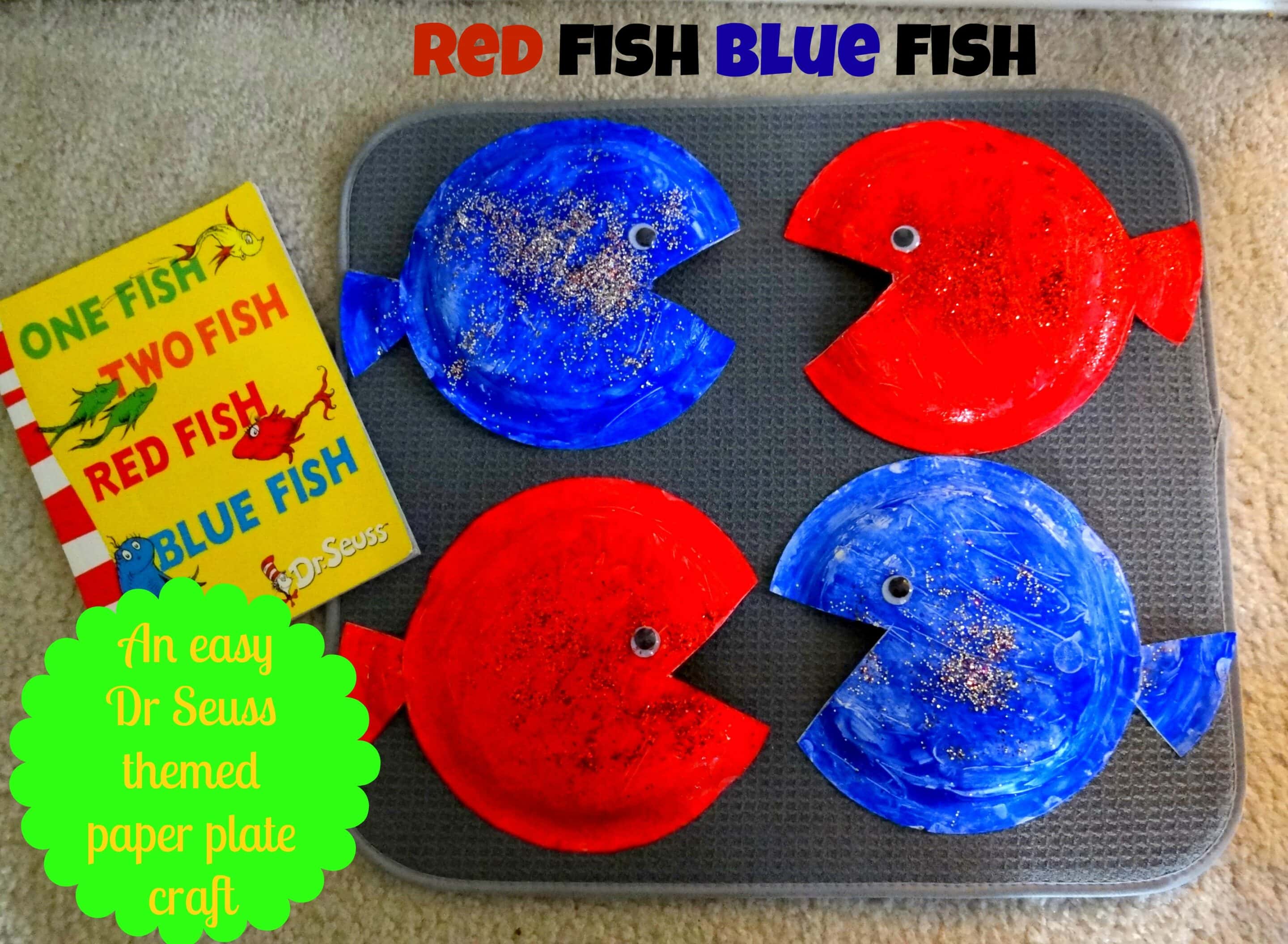 Red Fish Blue Fish Dr Seuss themed paper plate craft for toddlers and preschoolers.