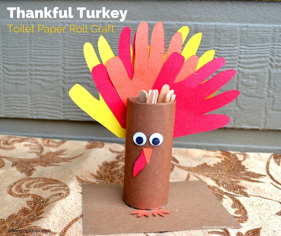 Thankful Hand Turkey Toilet Paper Roll Craft with MommySnippets.com 
