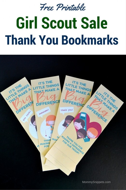 Free Printable Girl Scout Sale Thank You Bookmarks - MommySnippets.com