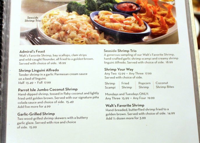 A peek at a few shrimp offerings from Red Lobster's menu