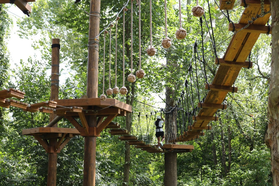 girl balancing on aerial course