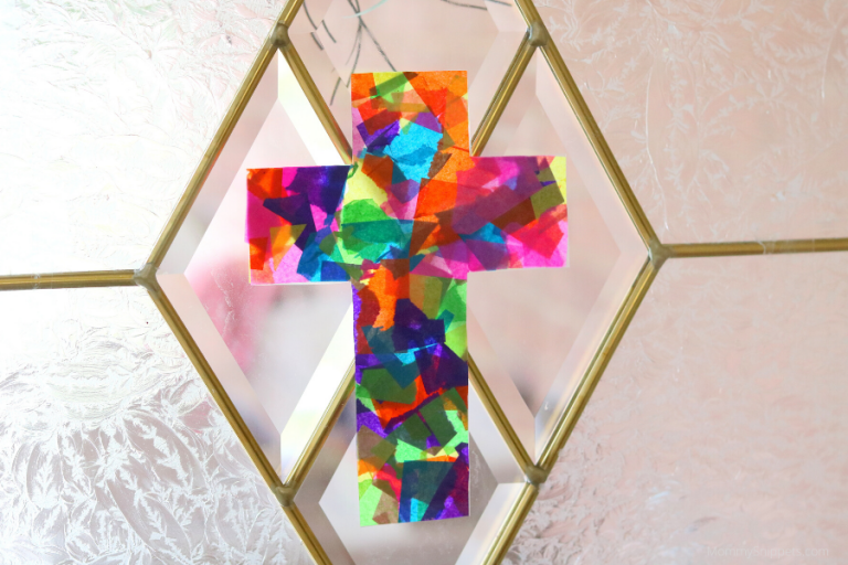 How to make a Stained Glass Tissue Paper Cross Mommy Snippets