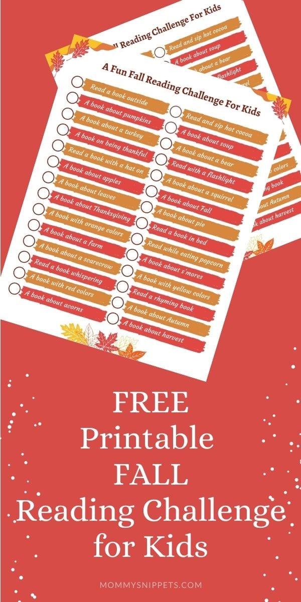 FREE Printable Fall Reading Challenge For Kids- MommySnippets.com 