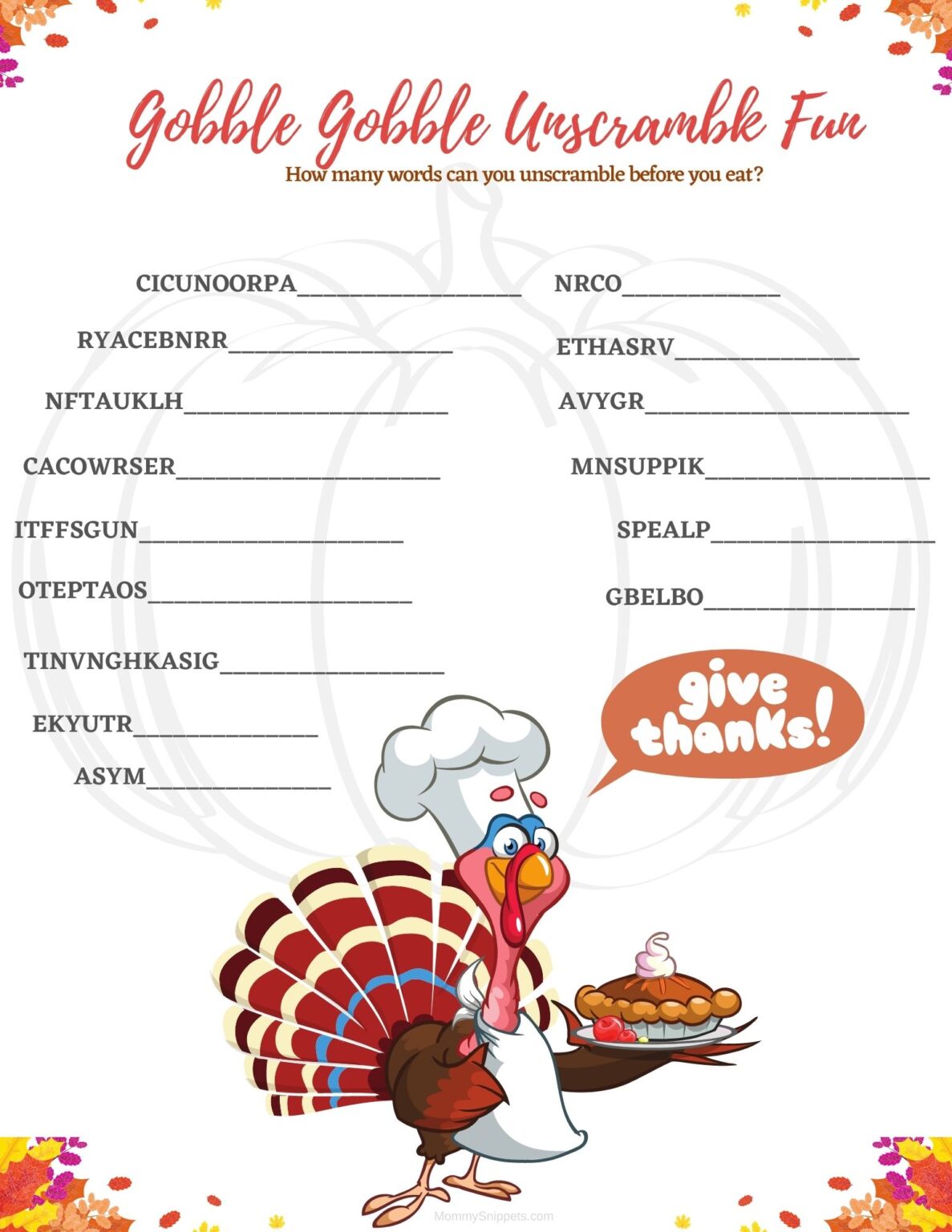 Over 25 Free Thanksgiving Printables for Kids - Mommy Snippets