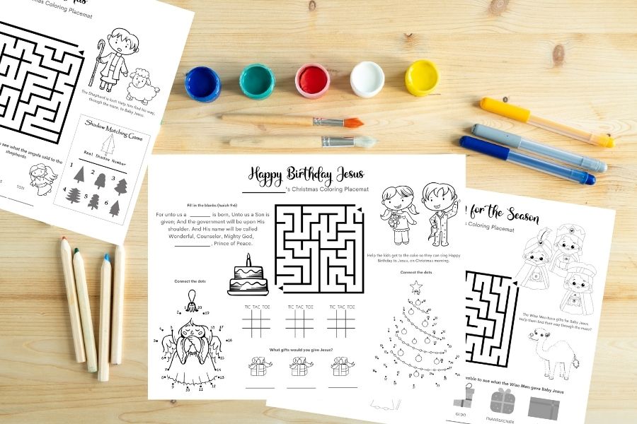 Free Printable Christmas Coloring and Activity Placemats