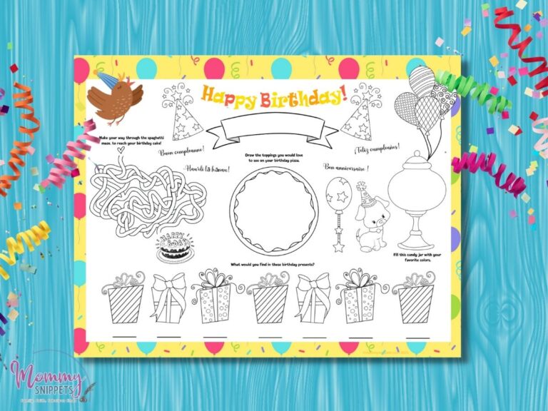 Free Printable Happy Birthday Placemats For Kids, With Coloring