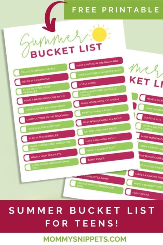 Summer Bucket List Ideas + A Printable Summer Bucket List for Teens