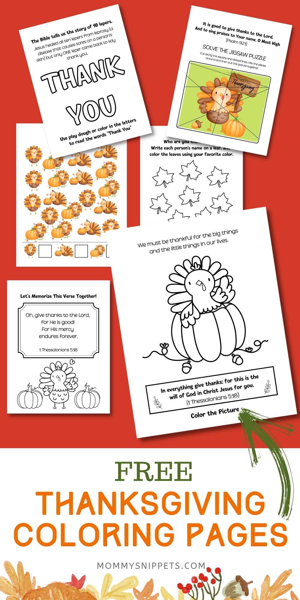 Free Thanksgiving Coloring Pages with Bible Verses for Kids and Activity Sheets- MommySnippets.com