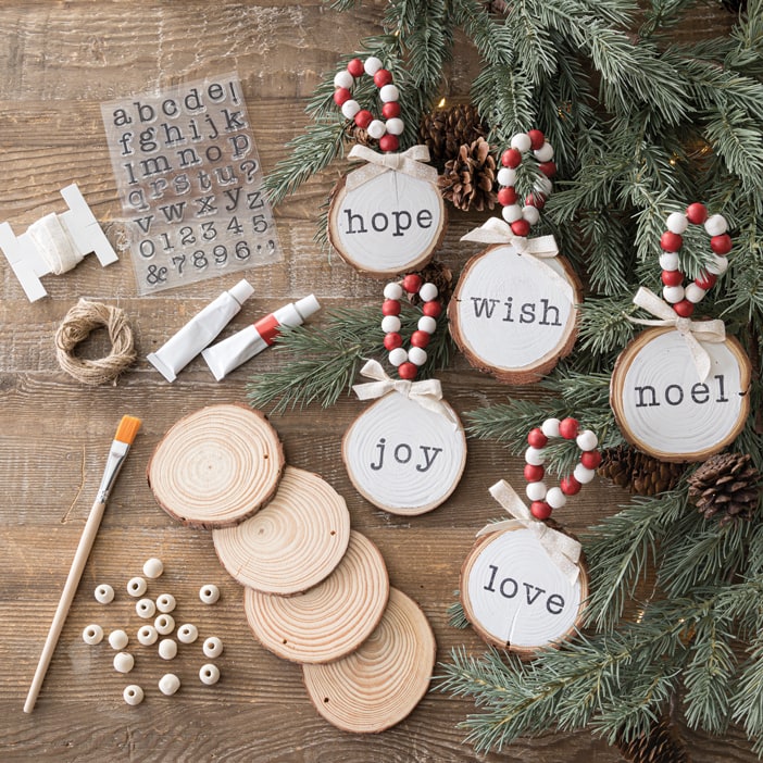 Making handmade wood Christmas ornaments Hope Joy Love