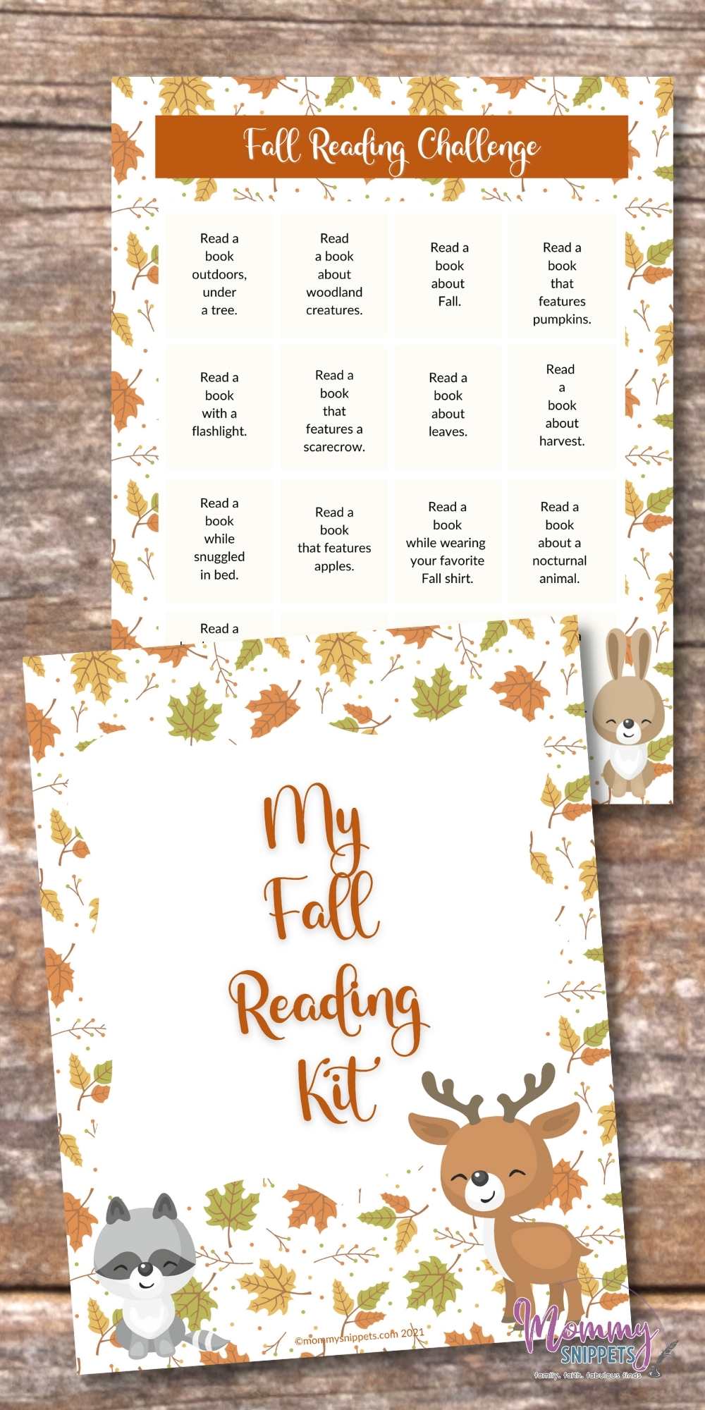 Fall Reading Challenge Printable with Fall Reading Prompts for Kids