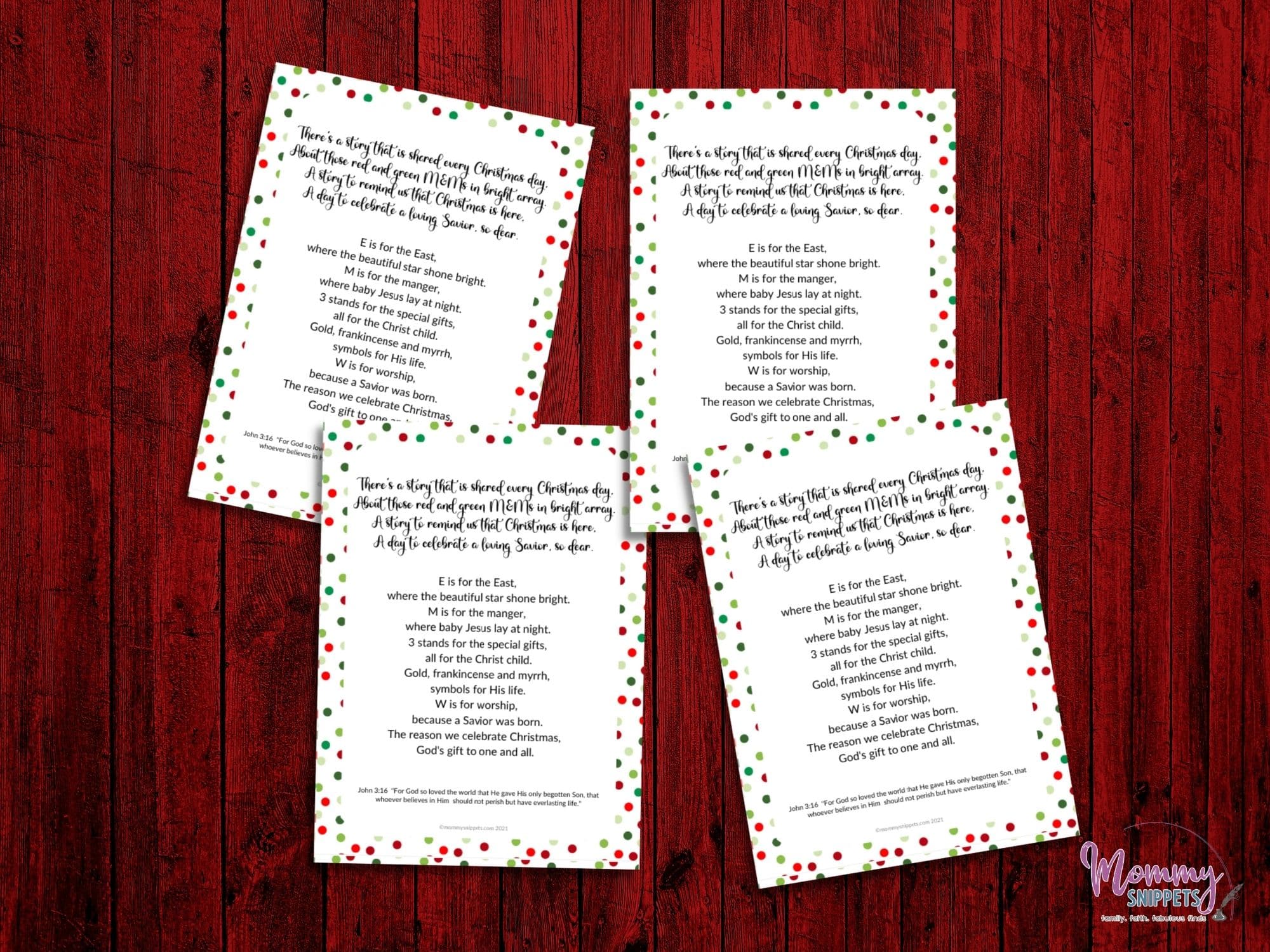 Sweet Printable M&M Christmas Poem