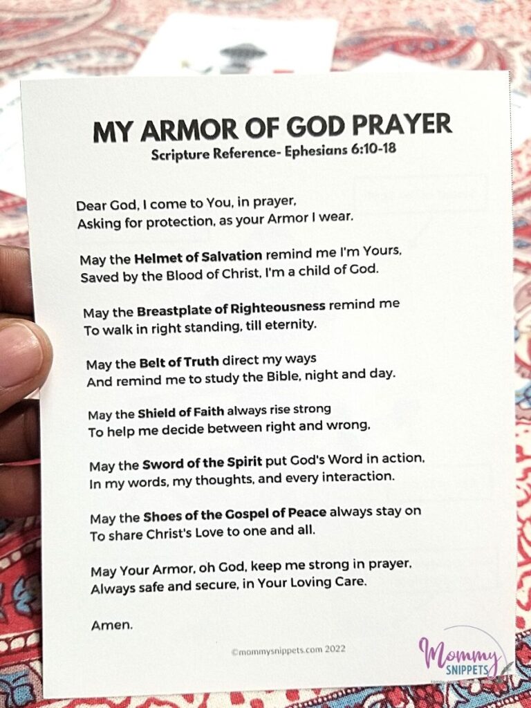 Printable Armor of God Prayer Card -Help Kids Learn Ephesians 6 KJV