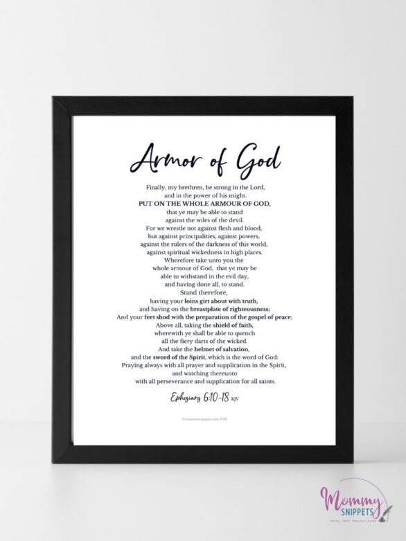 Printable Armor of God Prayer Card Help Kids Learn Ephesians 6 KJV