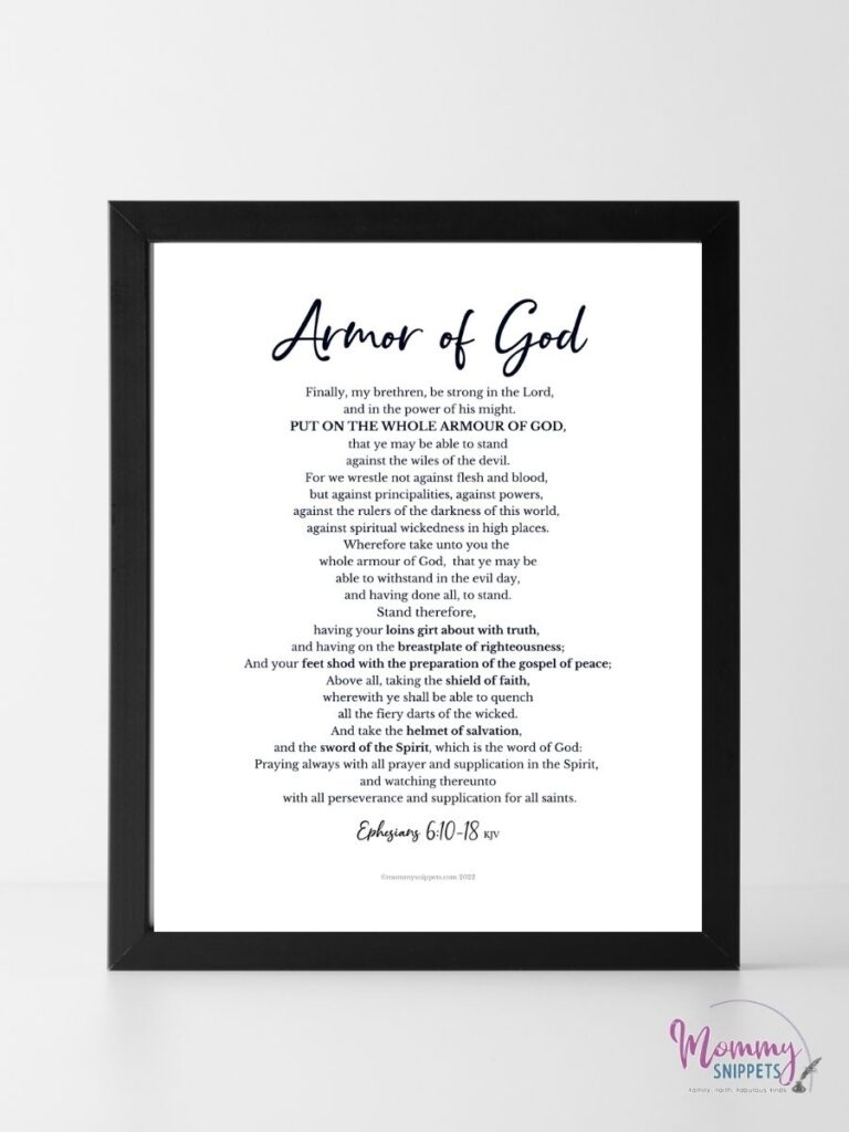 Printable Armor of God Prayer Card -Help Kids Learn Ephesians 6 KJV