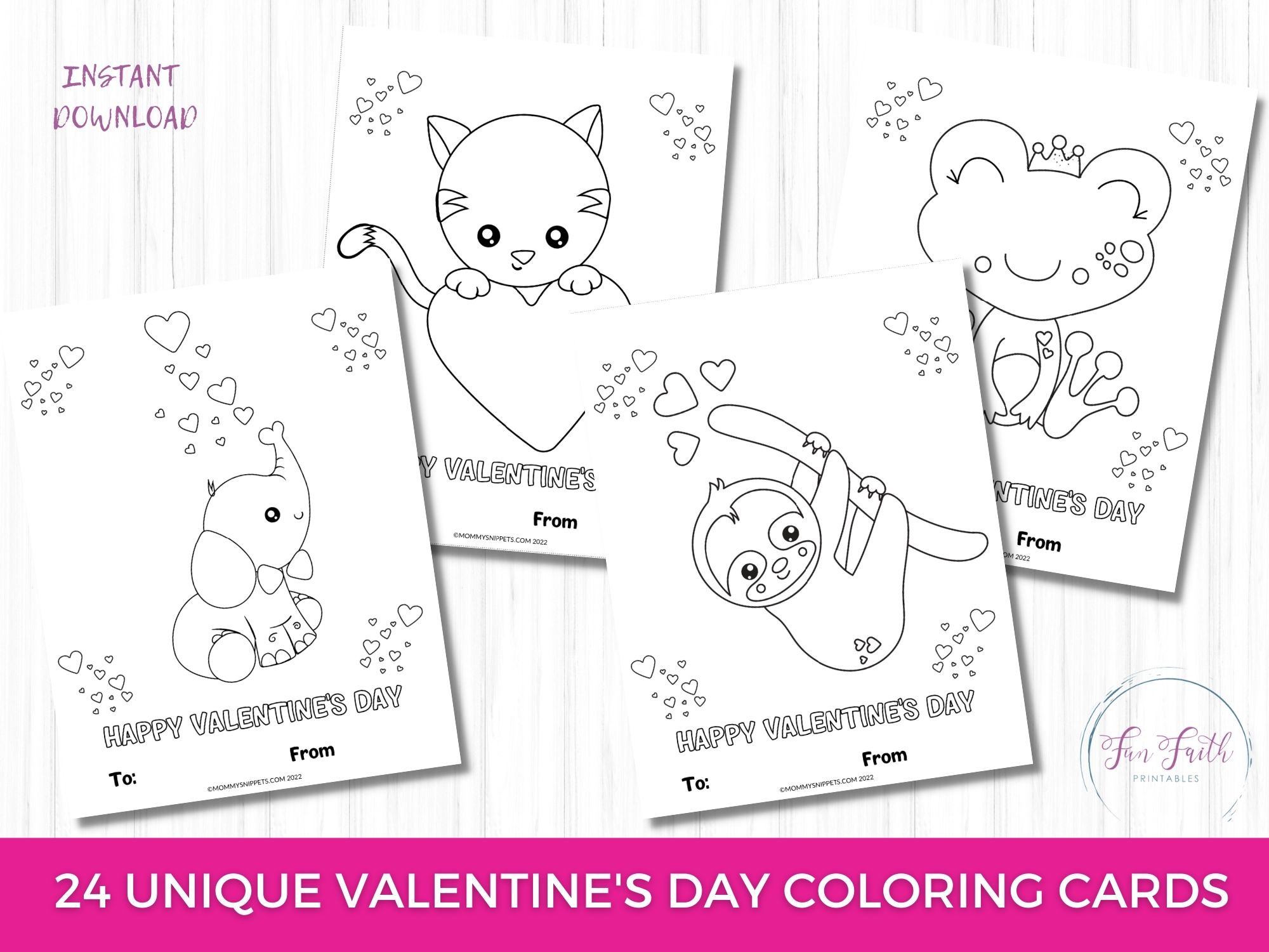 Printable Valentines Day Cards, Kid's Valentine's Cards, Instant