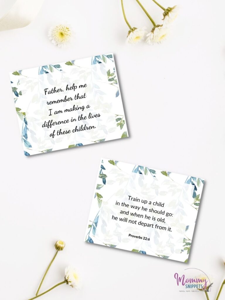 Prayers to Encourage and Bible Verses for Teachers on Printable Affirmation Cards