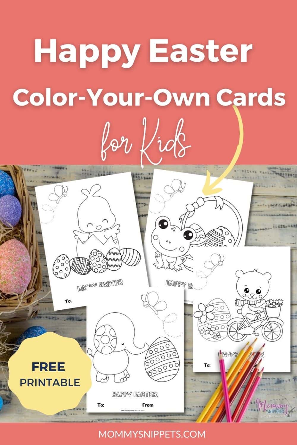 Happy Easter Coloring Cards for Kids - Printable Easter Greeting Cards for Kids