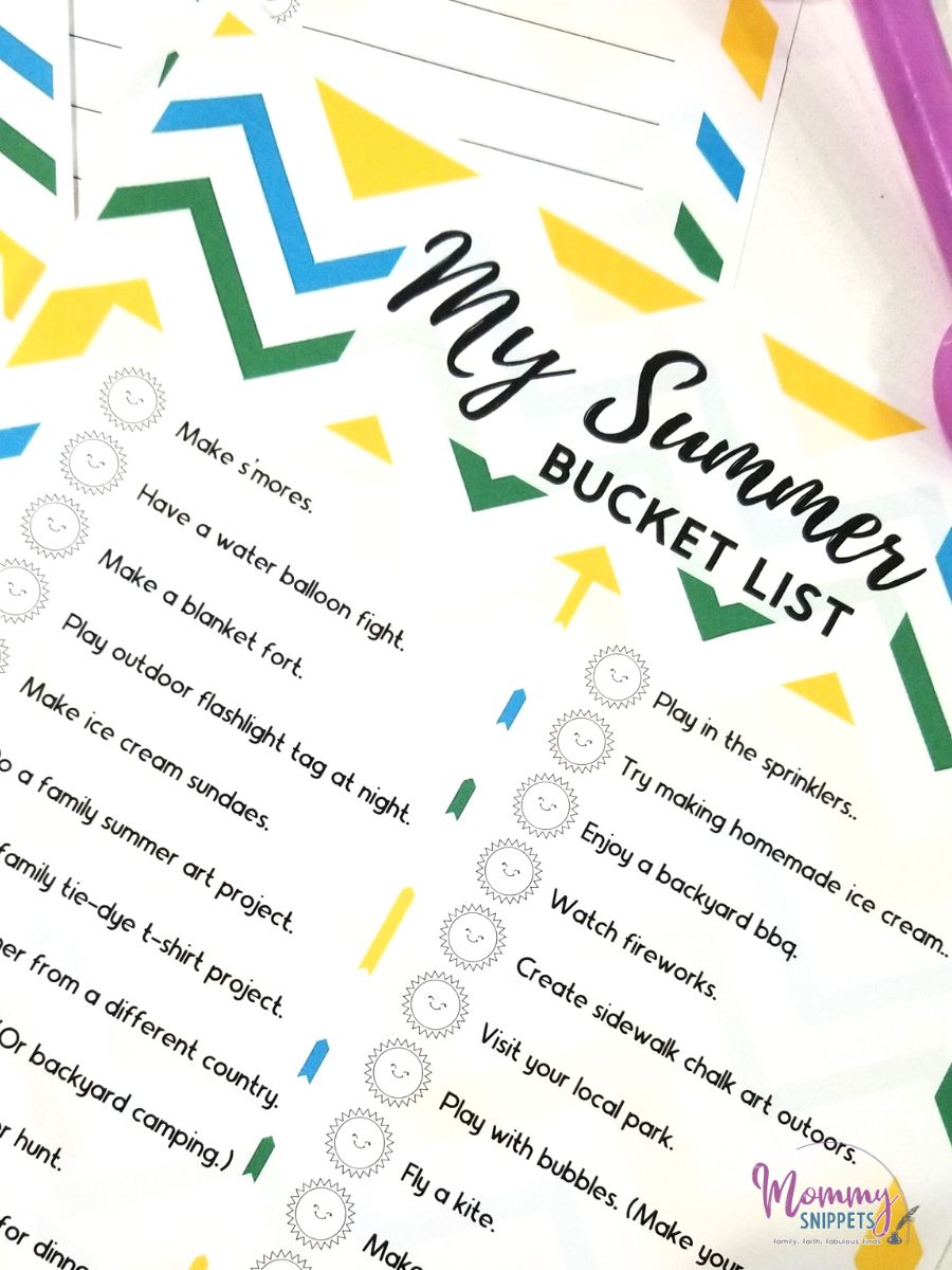 Printable Kids Summer Bucket List ideas 