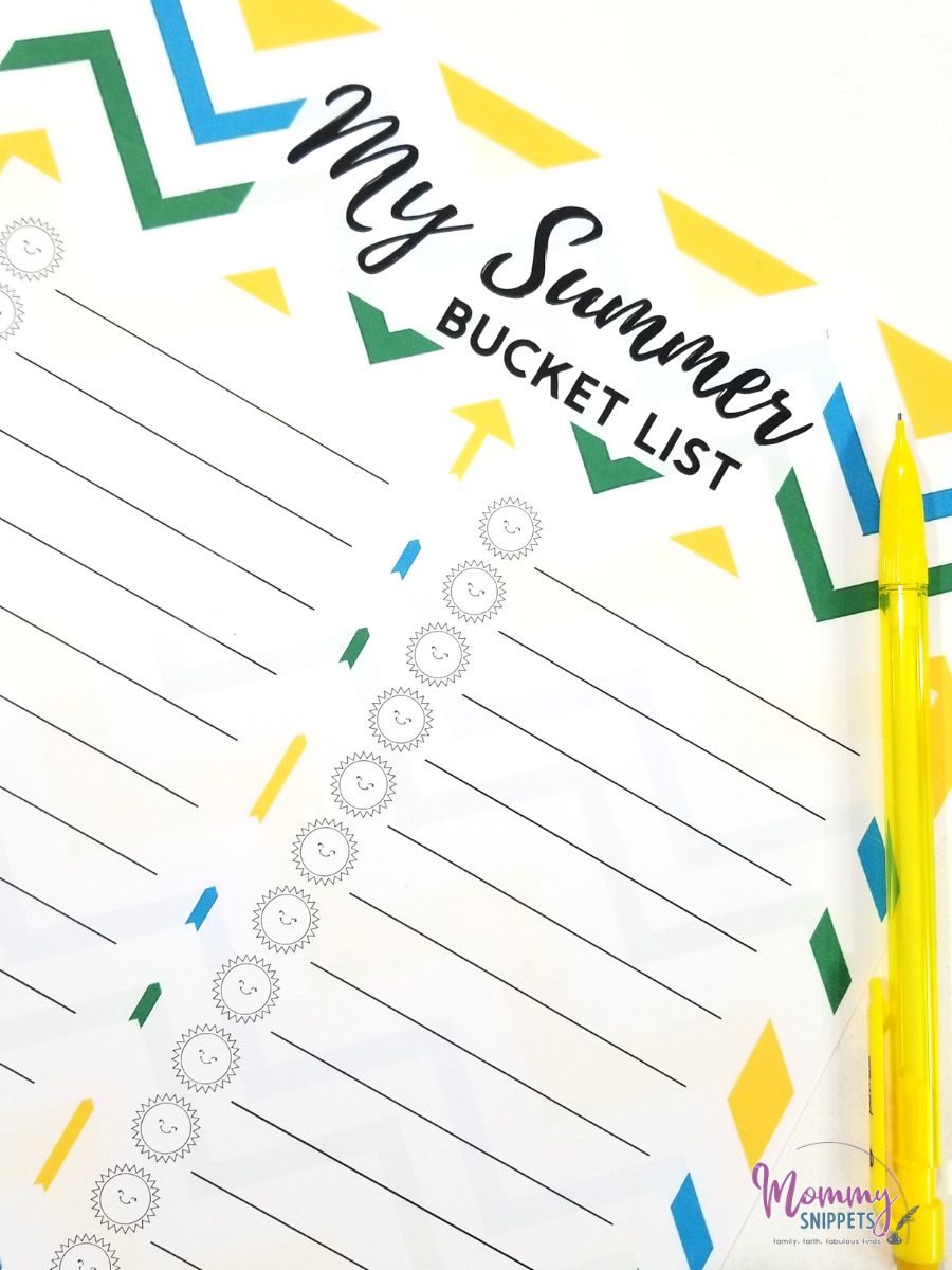 Printable Kids Summer Bucket List ideas 