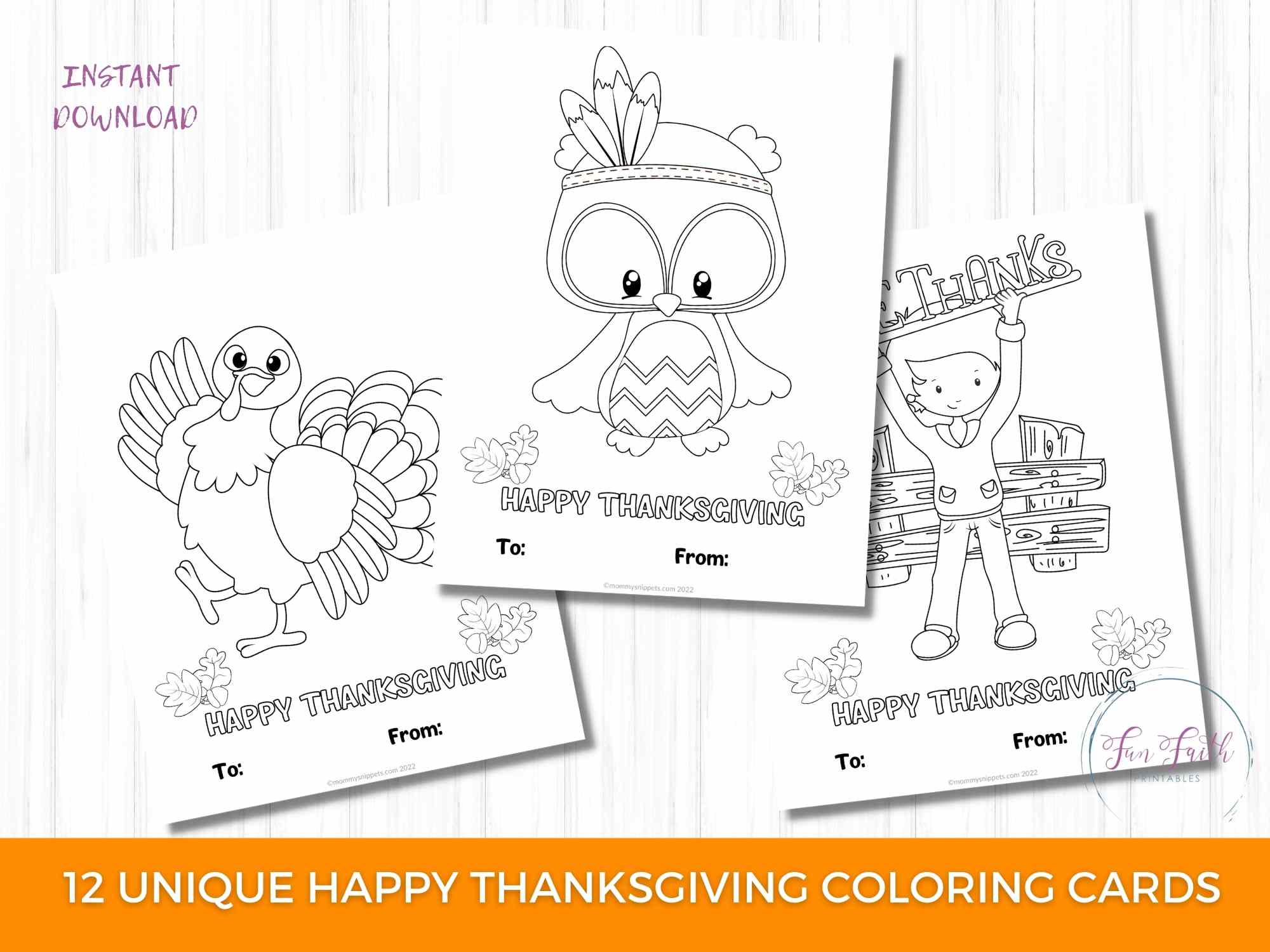 3 Thanksgiving Cards to Color on Etsy