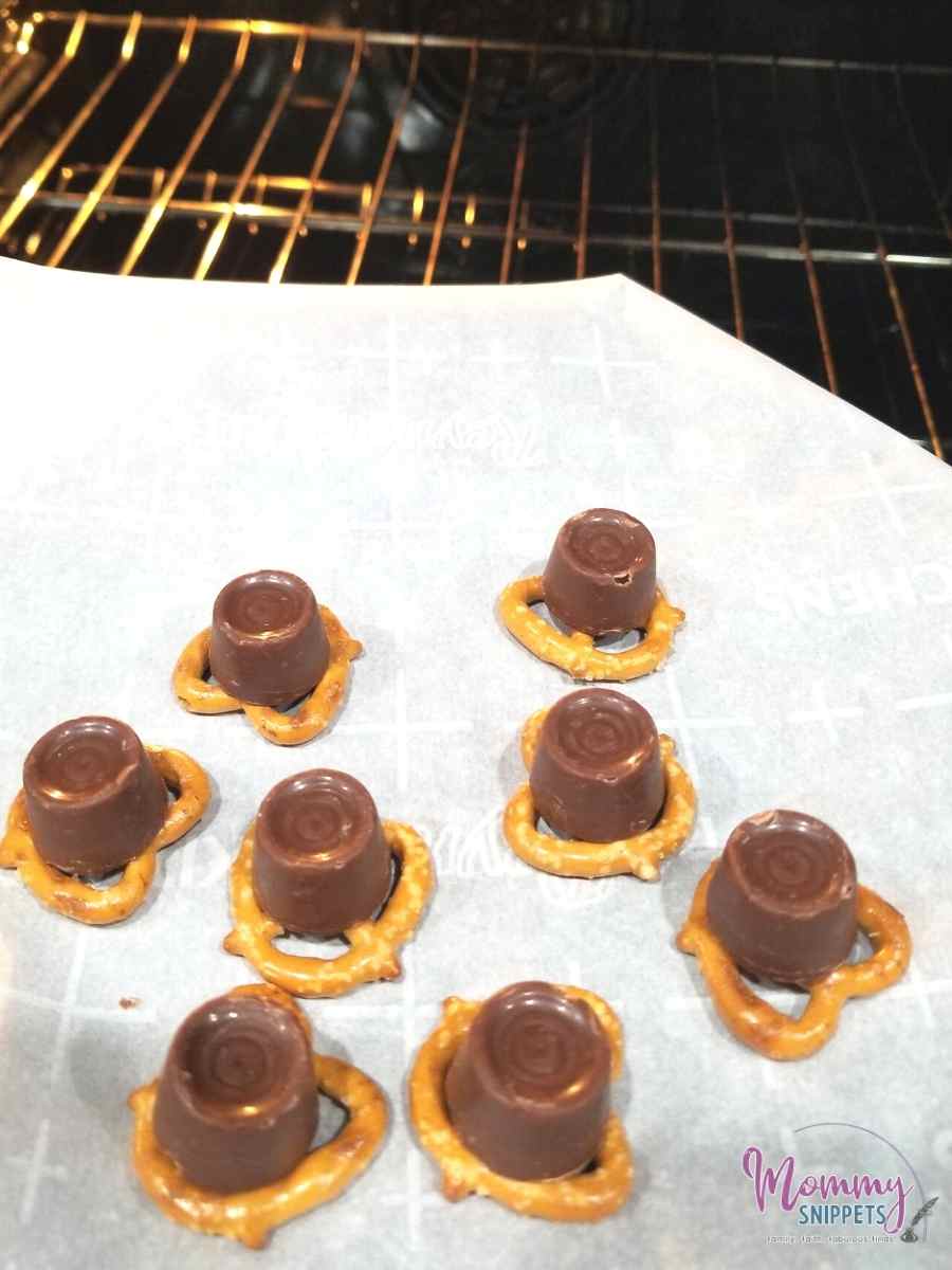 pretzel treats going into the oven