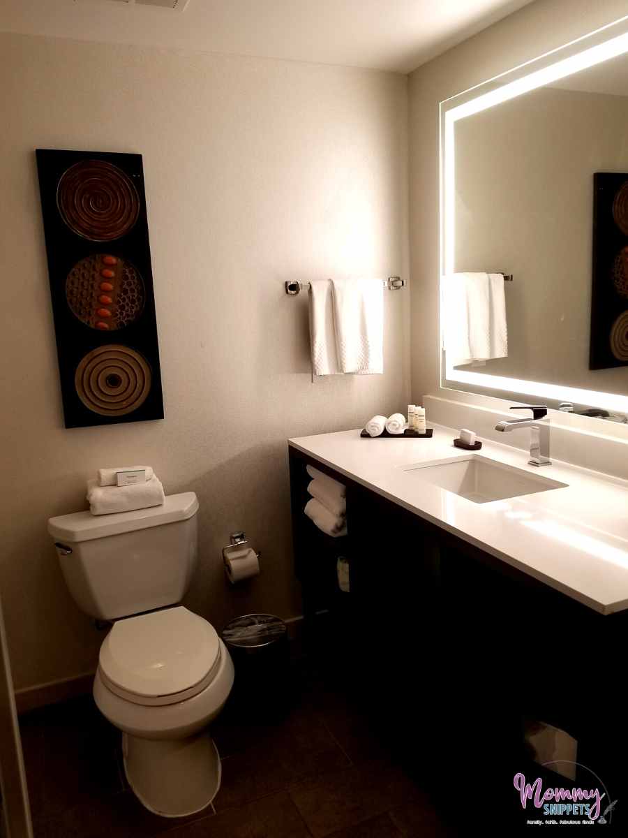 bathroom in a suite in the Embassy Suites by Hilton Houston Energy Corridor