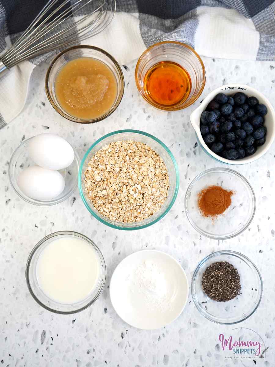 Ingredients required to make Healthy Oats and Chia Seed Muffins with Blueberries