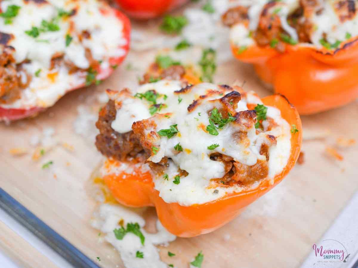  Lasagna Inspired Meat and Cheese Stuffed Peppers 