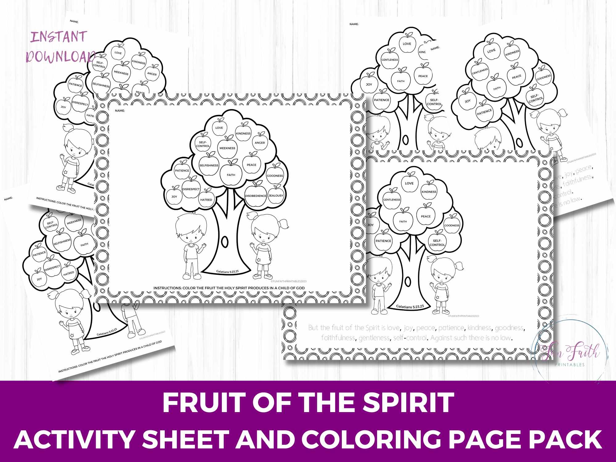 Etsy -Fruit of the Spirit Coloring Pages and Activity Sheets