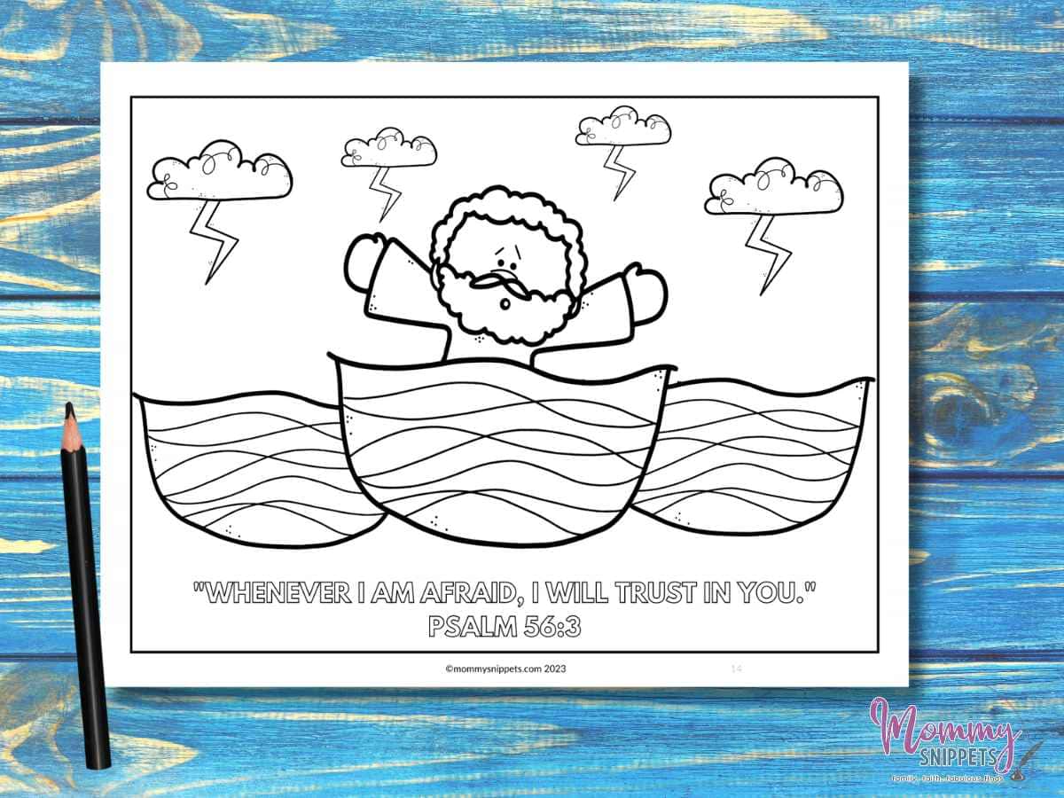 Jesus walks on water coloring page-Peter sinking